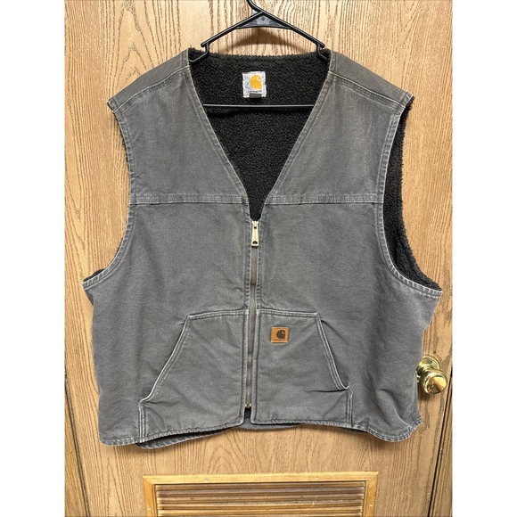 Carhartt Other - CARHARTT V26 US Men's 3XL Gray Sandstone Duck Canvas Sherpa Fleece Lined Vest